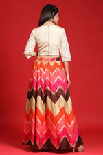 Thumbnail for Juniper Women`s Coral Silk Crepe Printed Flared Lehenga Choli Sets - Distacart