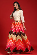 Thumbnail for Juniper Women`s Coral Silk Crepe Printed Flared Lehenga Choli Sets - Distacart