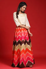 Thumbnail for Juniper Women`s Coral Silk Crepe Printed Flared Lehenga Choli Sets - Distacart