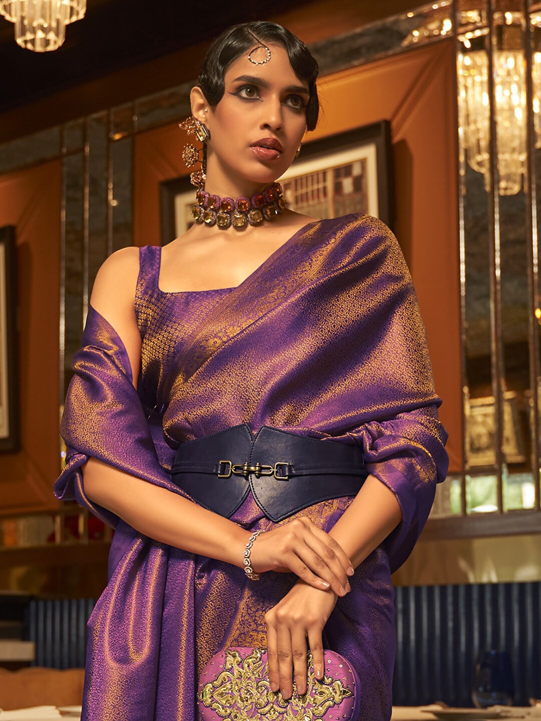 Mitera Purple & Gold-Toned Ethnic Motifs Zari Banarasi Saree - Distacart