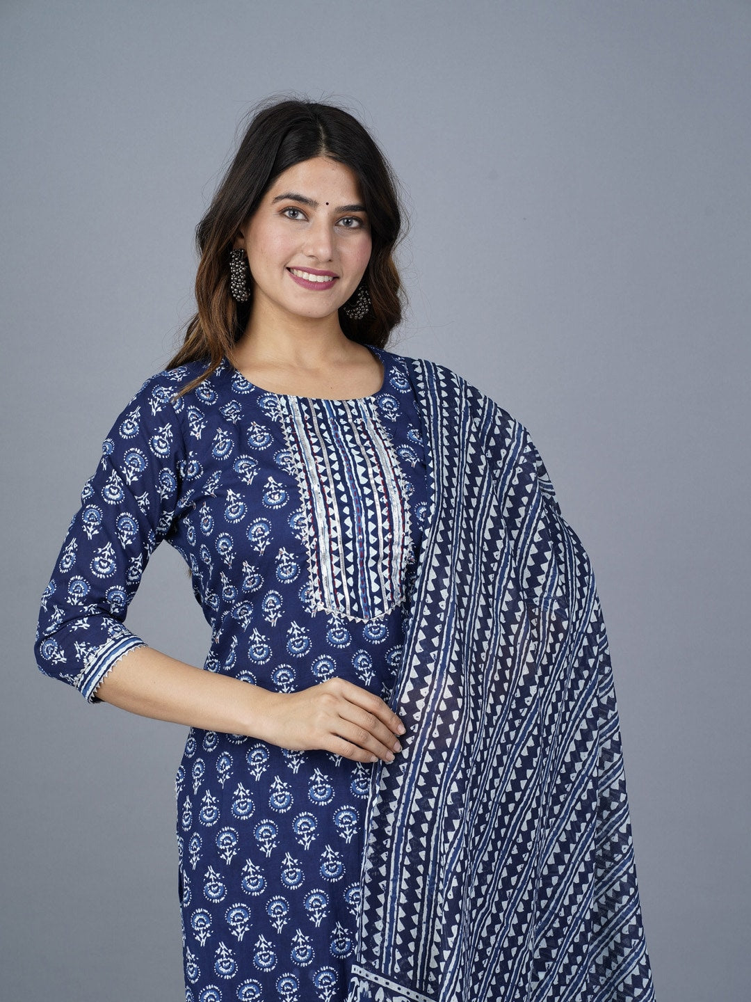 Kalini Ethnic Motifs Printed Regular Kantha Work Pure Cotton Kurta with Trousers & With - Distacart