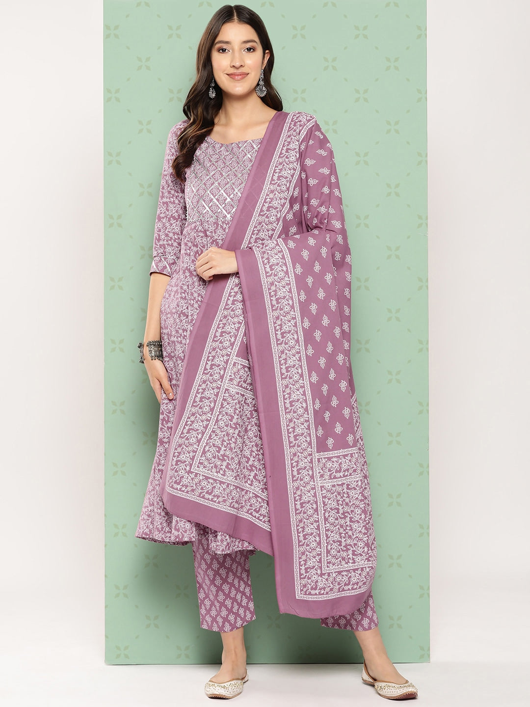 Kalini Women Ethnic Motifs Printed Empire Gotta Patti Kurta with Trousers & With Dupatta - Distacart