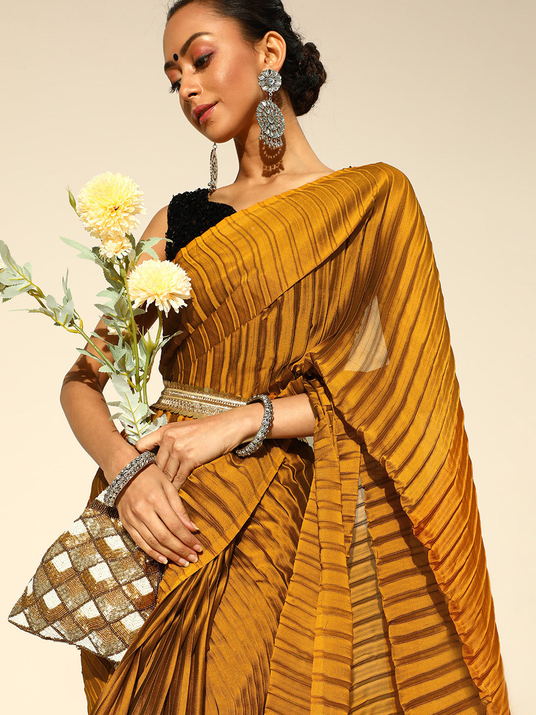 Saree Mall Mustard Party Wear Saree with Matching Blouse - Distacart