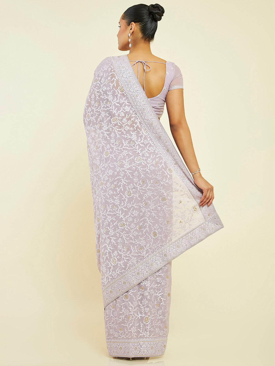 Soch Floral Embroidered Pure Chiffon Saree - Distacart