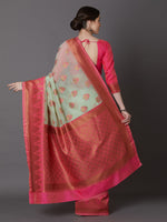 Thumbnail for Mitera Sea Green & Pink Silk Blend Woven Design Banarasi Saree - Distacart