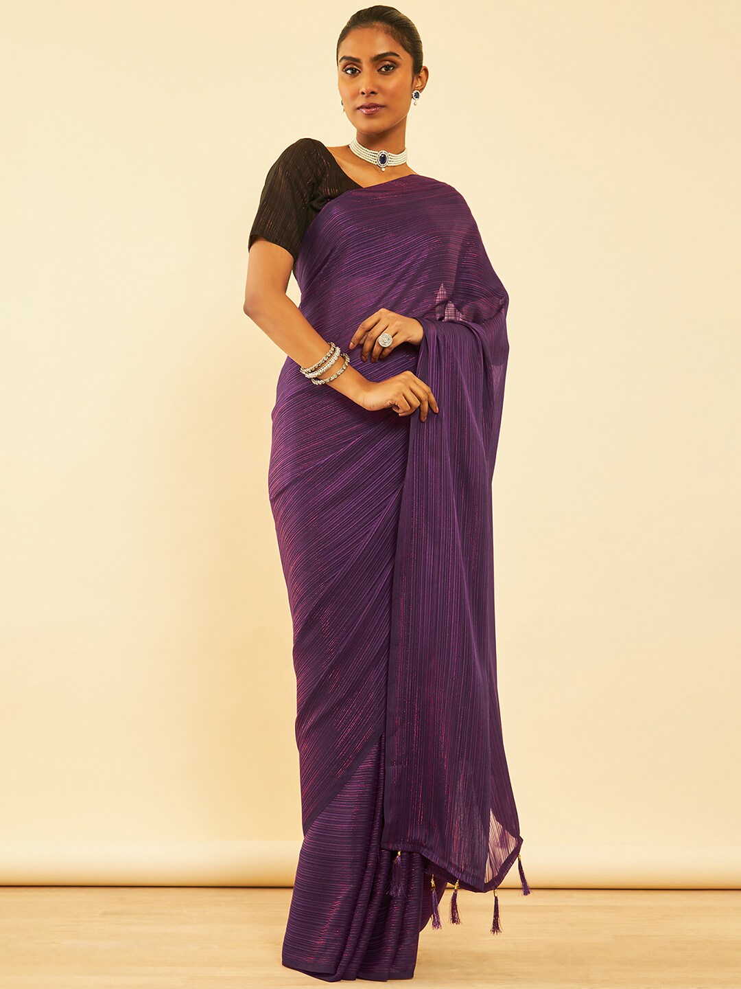 Soch Embellished Pure Chiffon Fusion Saree - Distacart