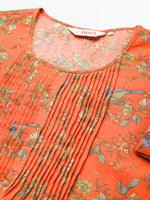 Thumbnail for Biba Women Orange & Yellow Floral Print A-Line Kurta - Distacart
