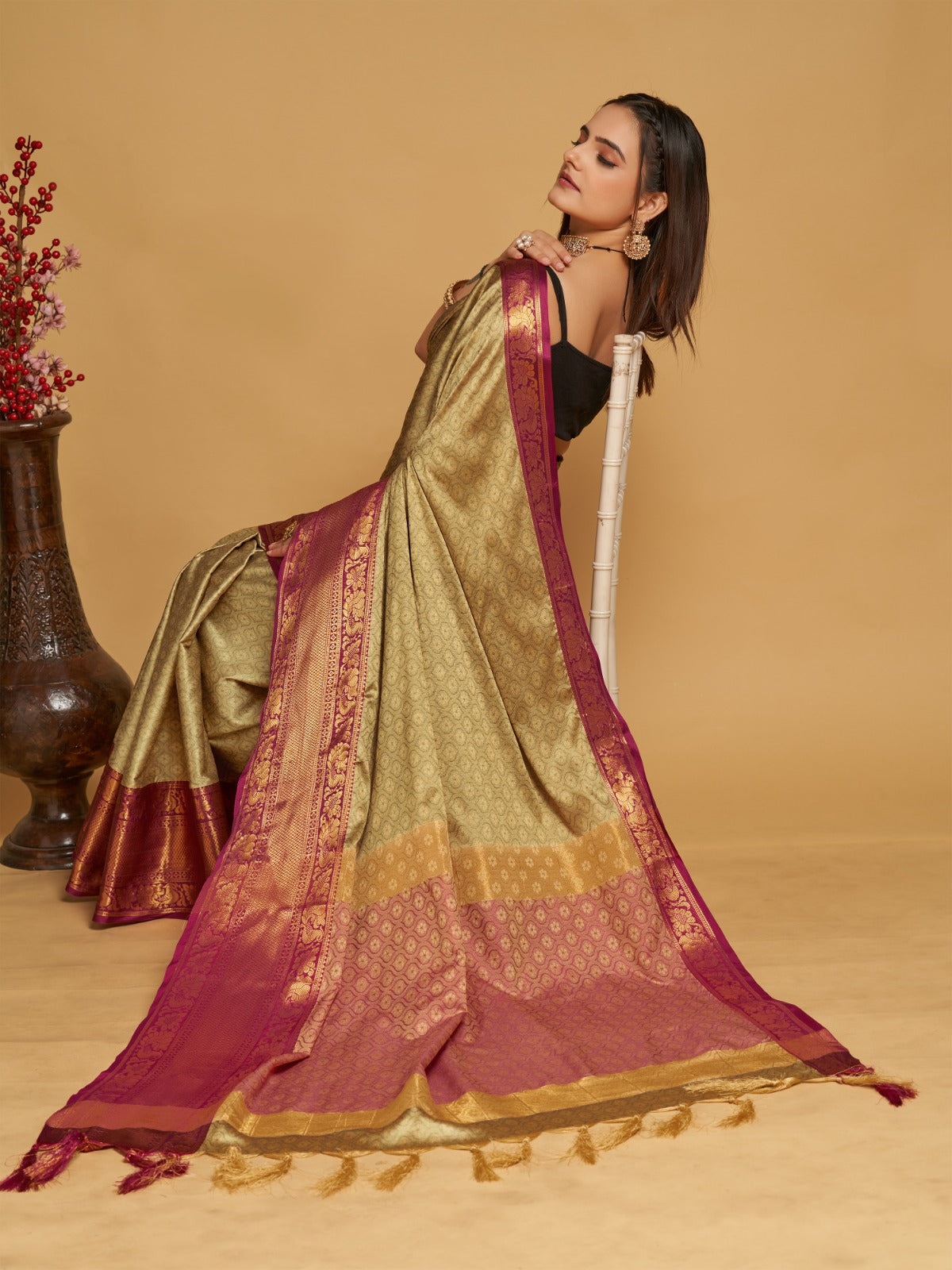 NOZ2TOZ Women's Party Wear Designer Brown Colour Banarasi Silk Saree - Distacart