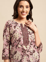 Thumbnail for Kalini Floral Printed Round Neck Kurta with Trousers - Distacart