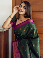 Thumbnail for Kalini Ethnic Motifs Woven Design Zari Silk Blend Banarasi Saree - Distacart