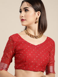 Thumbnail for Saree Mall Saree Mall Blazing Red Linen Blend Saree - Distacart