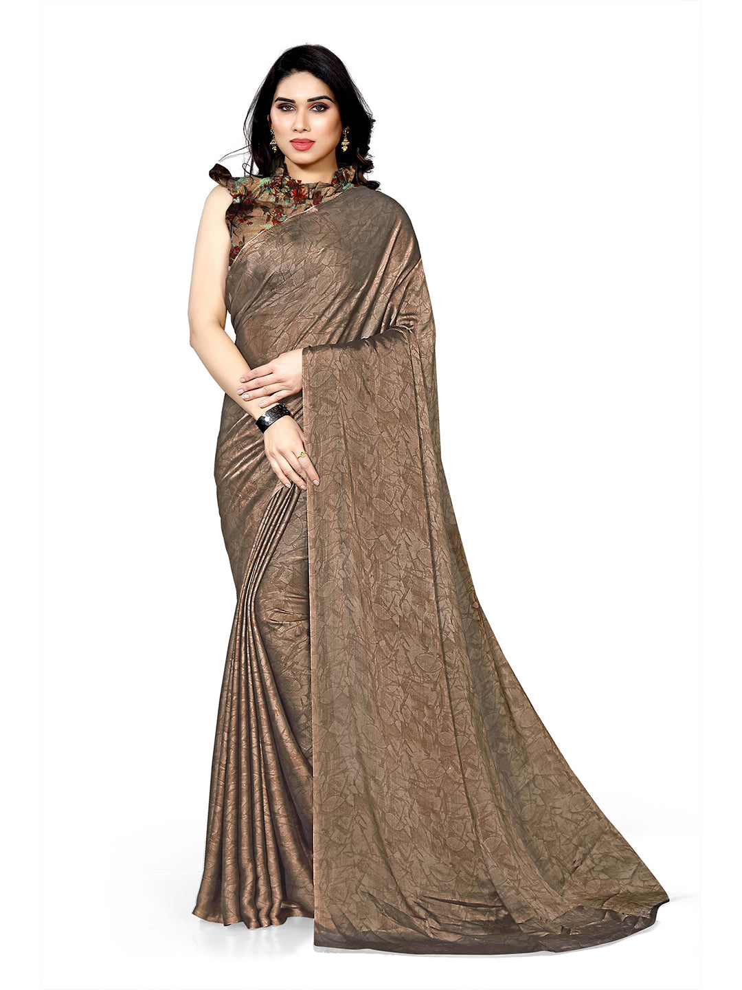 Kalini Brown Printed Chiffon Saree - Distacart