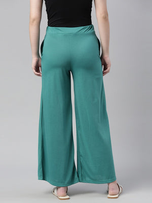 Souchii Turquoise Blue Knitted Palazzos - Distacart