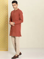 Thumbnail for House of Pataudi Men Pure Cotton Solid Straight Mandarin Collar Rozana Kurta - Distacart