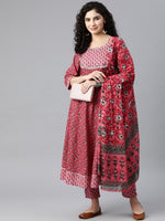 Thumbnail for Kalini Women Pink Floral Printed Gotta Patti Pure Cotton Kurta with Trousers & Dupatta - Distacart