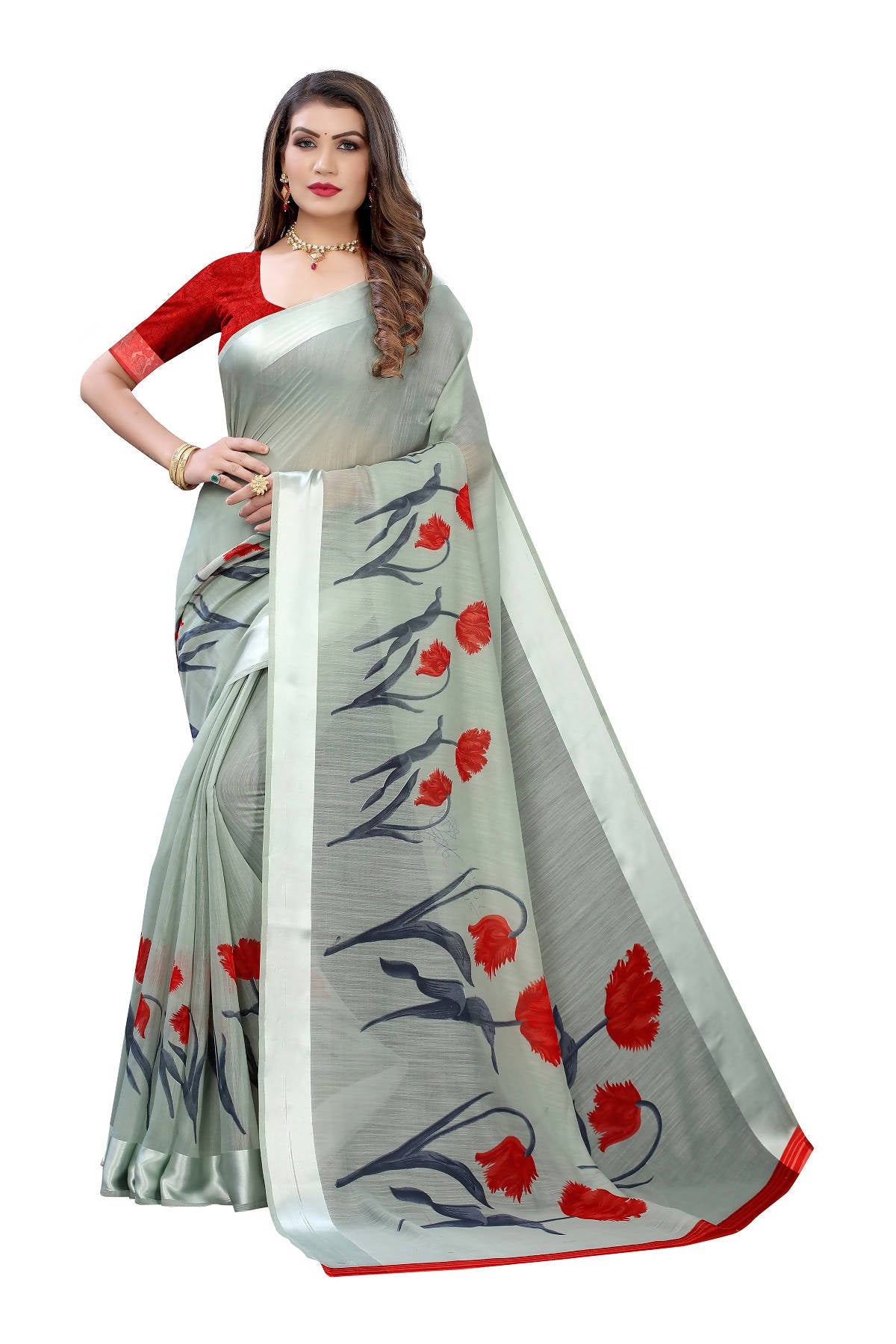 Vamika Sea Green Linen Satin Patta Saree (VANI GREEN) - Distacart