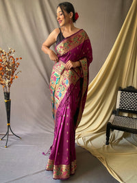 Thumbnail for Mitera Purple & Blue Ethnic Motif Woven Design Zari Paithani Saree - Distacart