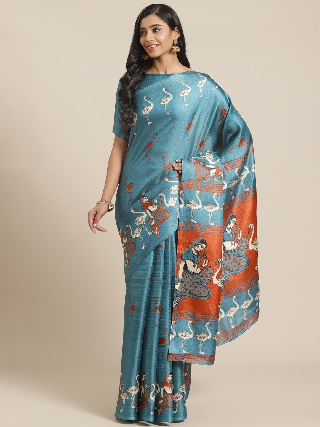 Saree Mall Blue & Beige Ethnic Motifs Print Bhagalpuri Saree - Distacart