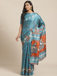 Thumbnail for Saree Mall Blue & Beige Ethnic Motifs Print Bhagalpuri Saree - Distacart