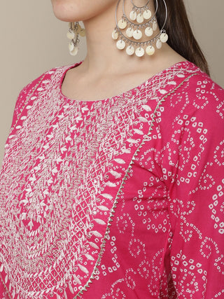 Sangria Women Pink & White Bandhani Printed Thread Work Kurta - Distacart