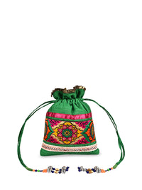 Thumbnail for Anekaant Green & Red Embroidered Potli Clutch - Distacart