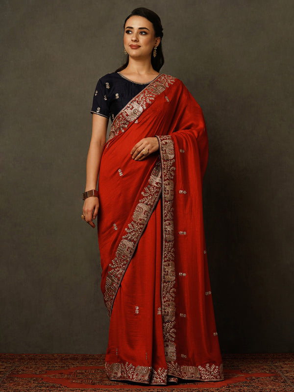 Mitera Ethnic Motifs Embroidered Beads and Stones Saree - Distacart