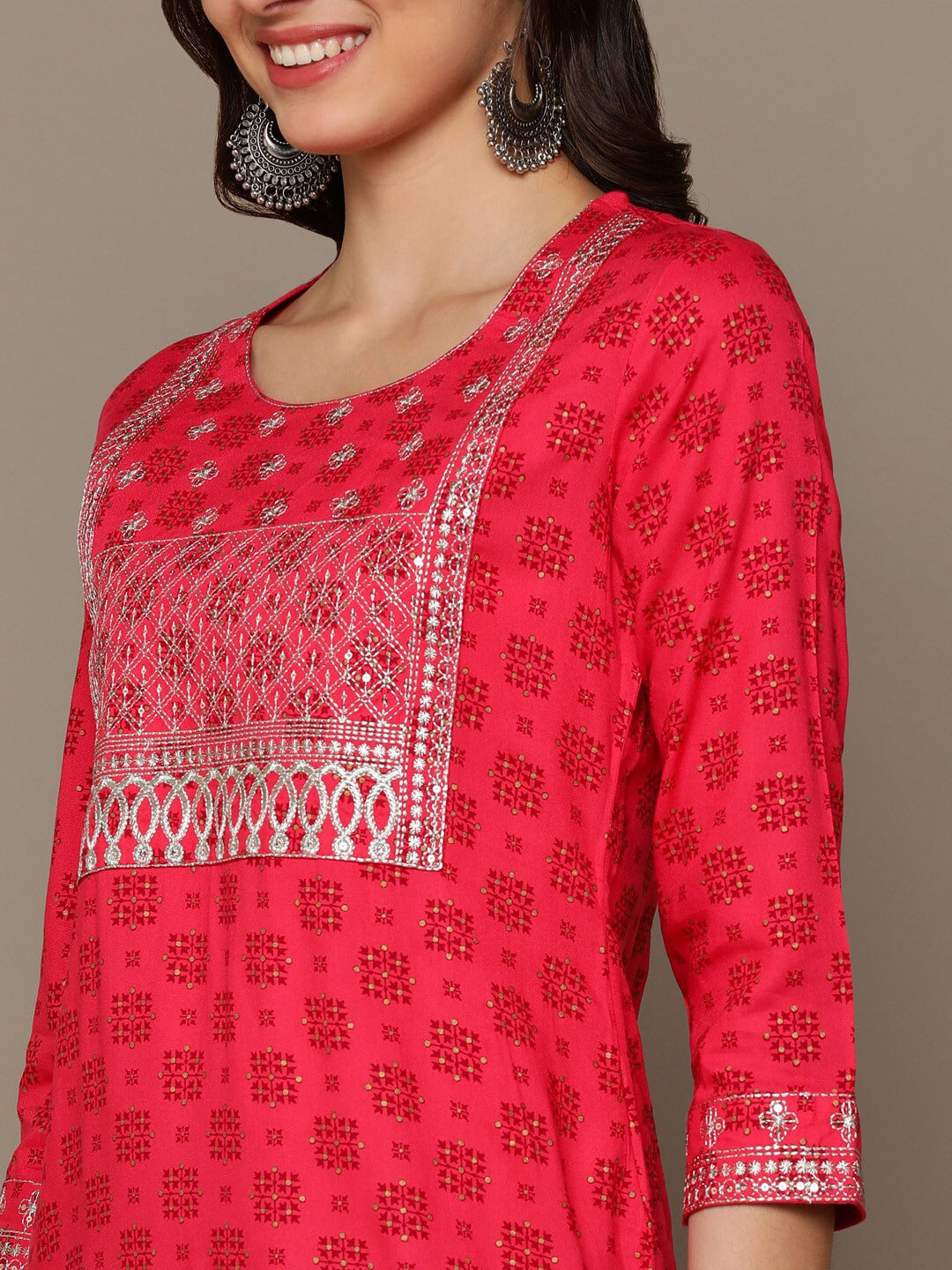 HERE&NOW Ethnic Motifs Printed Sequined Embroidered Straight Kurta - Distacart
