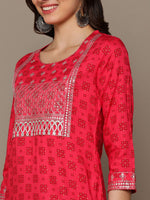 Thumbnail for HERE&NOW Ethnic Motifs Printed Sequined Embroidered Straight Kurta - Distacart