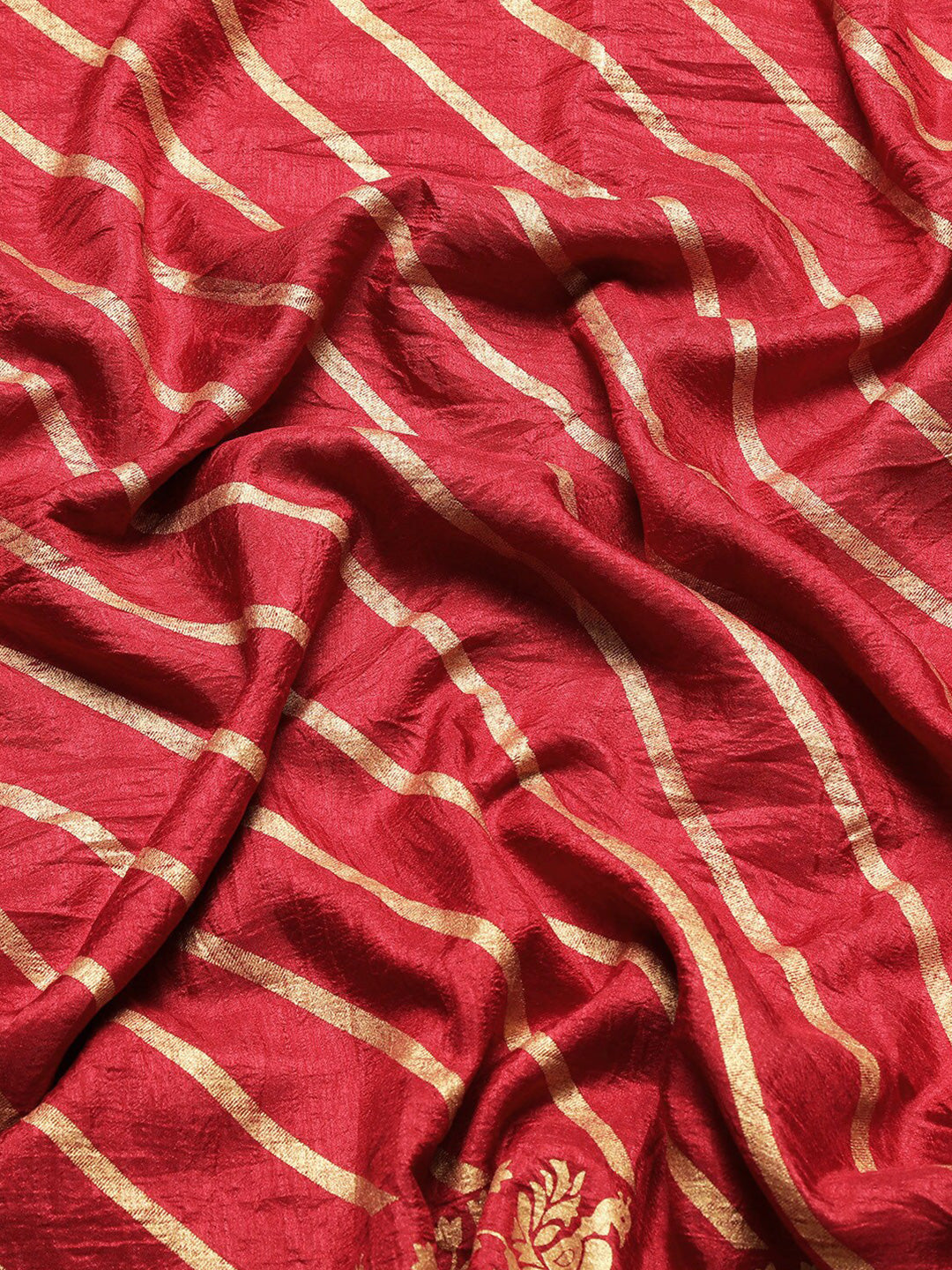 Kalini Striped Foil Work Vichitra Silk Saree - Distacart
