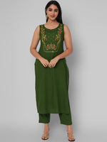 Thumbnail for Kalini Women Green & Pink Floral Embroidered Kurta with Trousers - Distacart