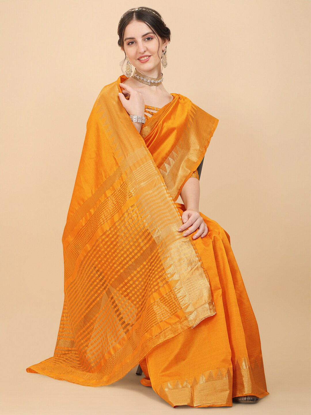Kalini Mustard Woven Design Embellished Zari Silk Blend Banarasi Saree - Distacart