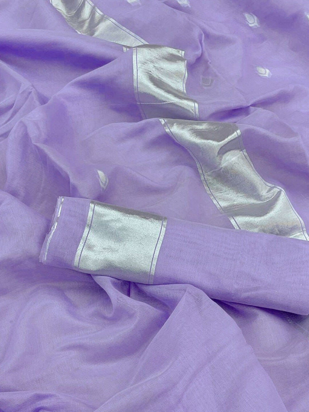 Mitera Lavender & Silver-Toned Woven Design Zari Saree - Distacart