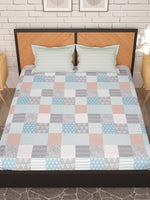 Thumbnail for Story@home Arena Peach & White Geometric Microfiber 180TC Queen Bedsheet & 2 Pillow Covers - Distacart