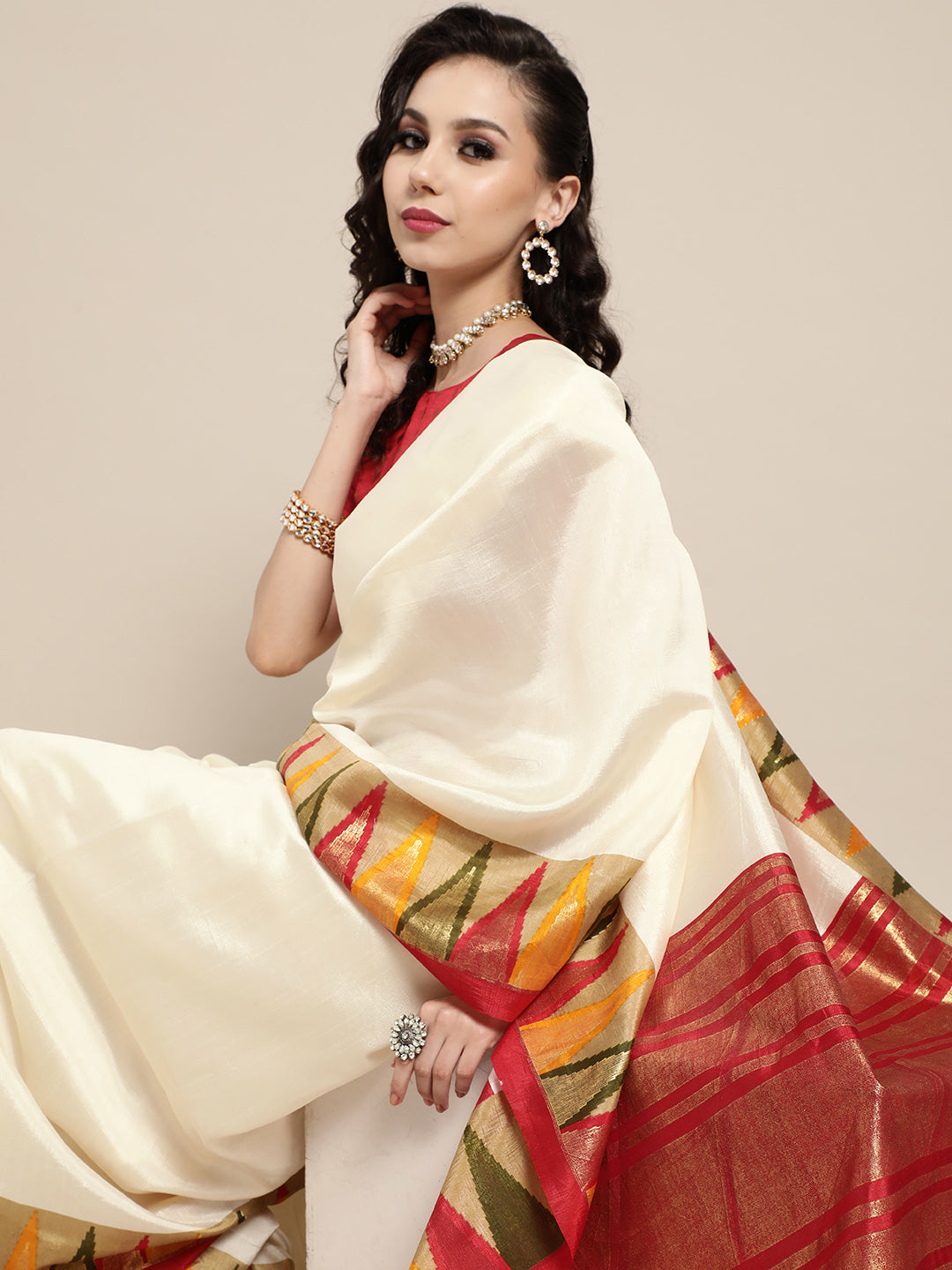 Saree Mall Off White Solid Chanderi Saree - Distacart