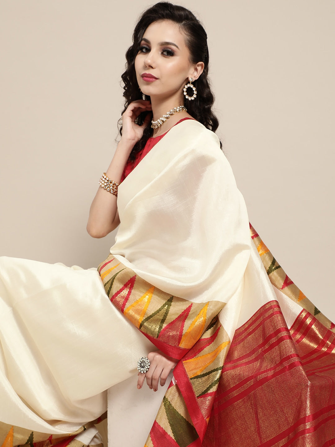 Saree Mall Off White Solid Chanderi Sarees - Distacart