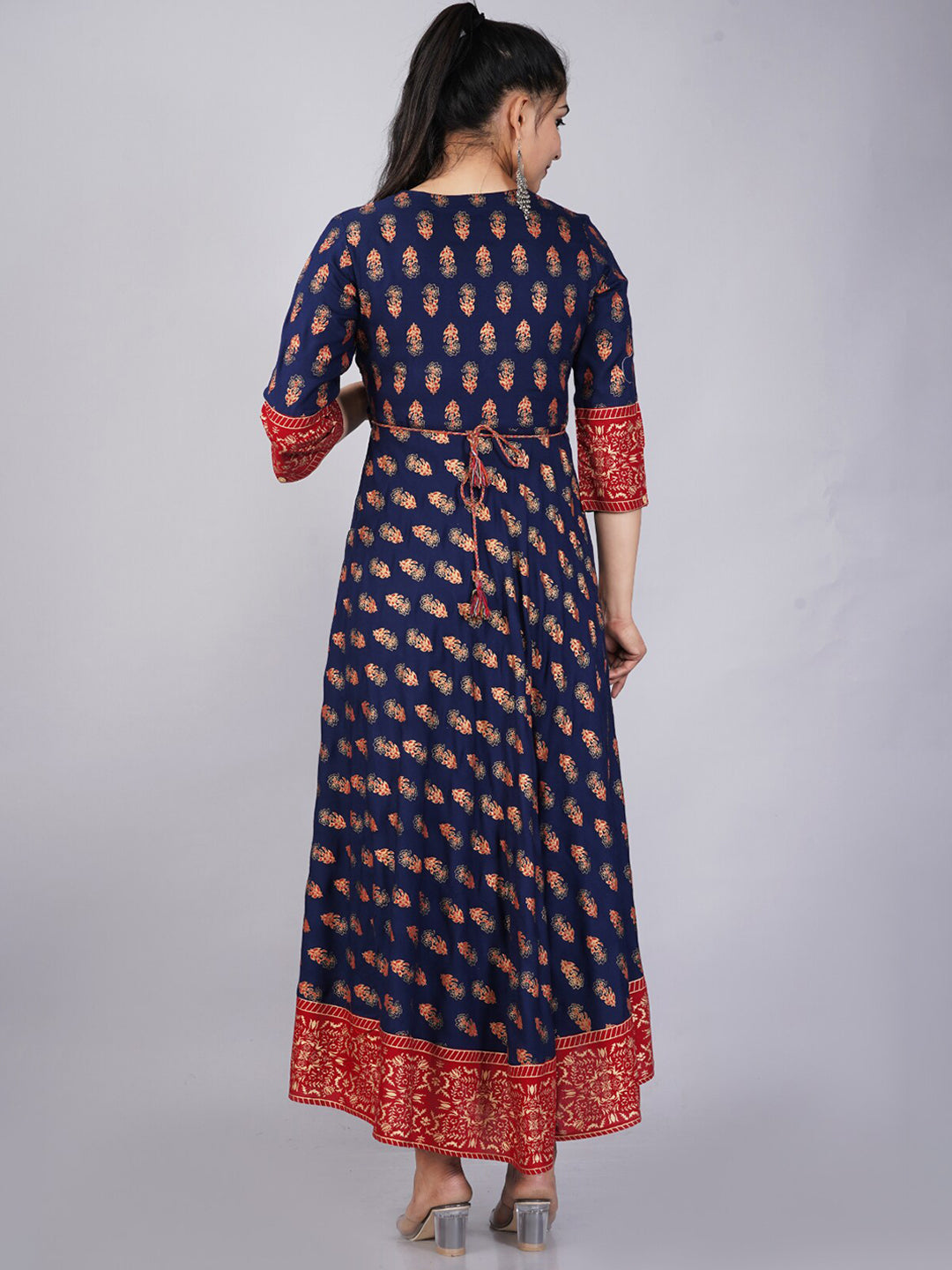 Kalini Women Navy Blue & Red Ethnic Motifs Printed Anarkali Kurta - Distacart