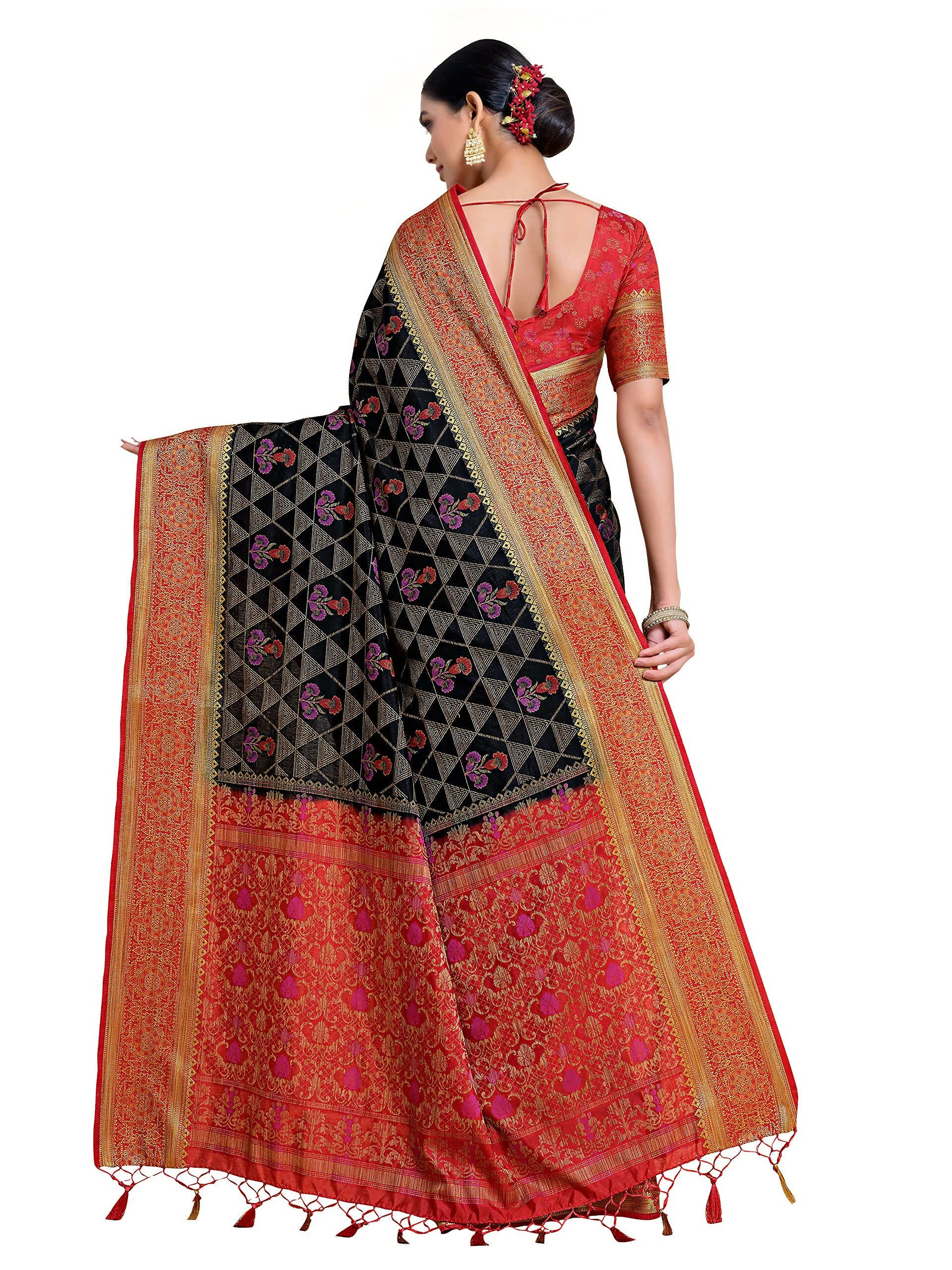 Mimosa Women's Kanjivaram Art Silk Black Saree - Distacart