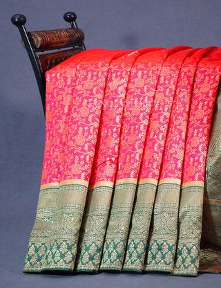 Shades of Peach Pink Floral Designbanaras Semi Silk Saree By Gayathri Reddy Designer Studio - Distacart
