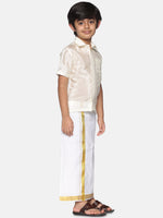 Thumbnail for Sethukrishna Boys Cream-Coloured & Gold-Toned Shirt with Dhoti Set - Distacart