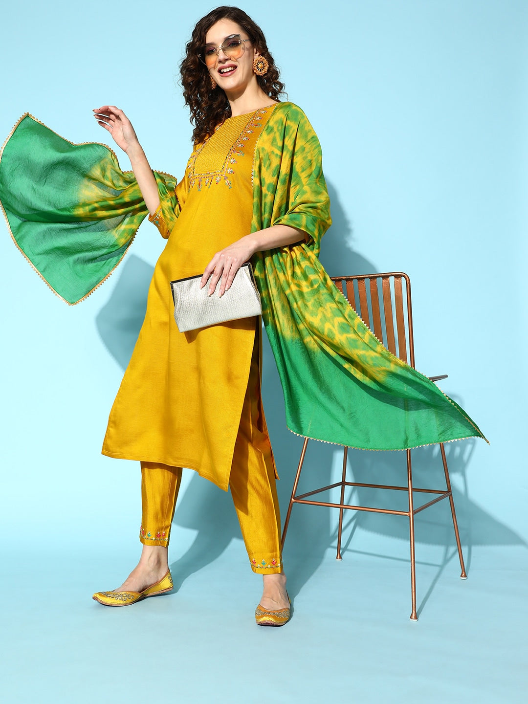 Sangria Embroidered Thread Work Kurta with Trousers & With Dupatta - Distacart