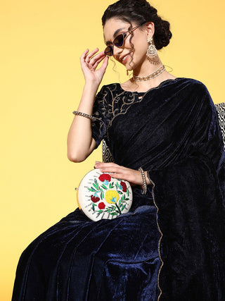 Mitera Solid Saree with Embroidered border - Distacart