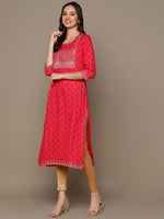 Thumbnail for HERE&NOW Ethnic Motifs Printed Sequined Embroidered Straight Kurta - Distacart