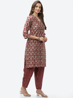 Thumbnail for Biba Women Maroon Ethnic Motifs Printed Kurta with Trousers - Distacart