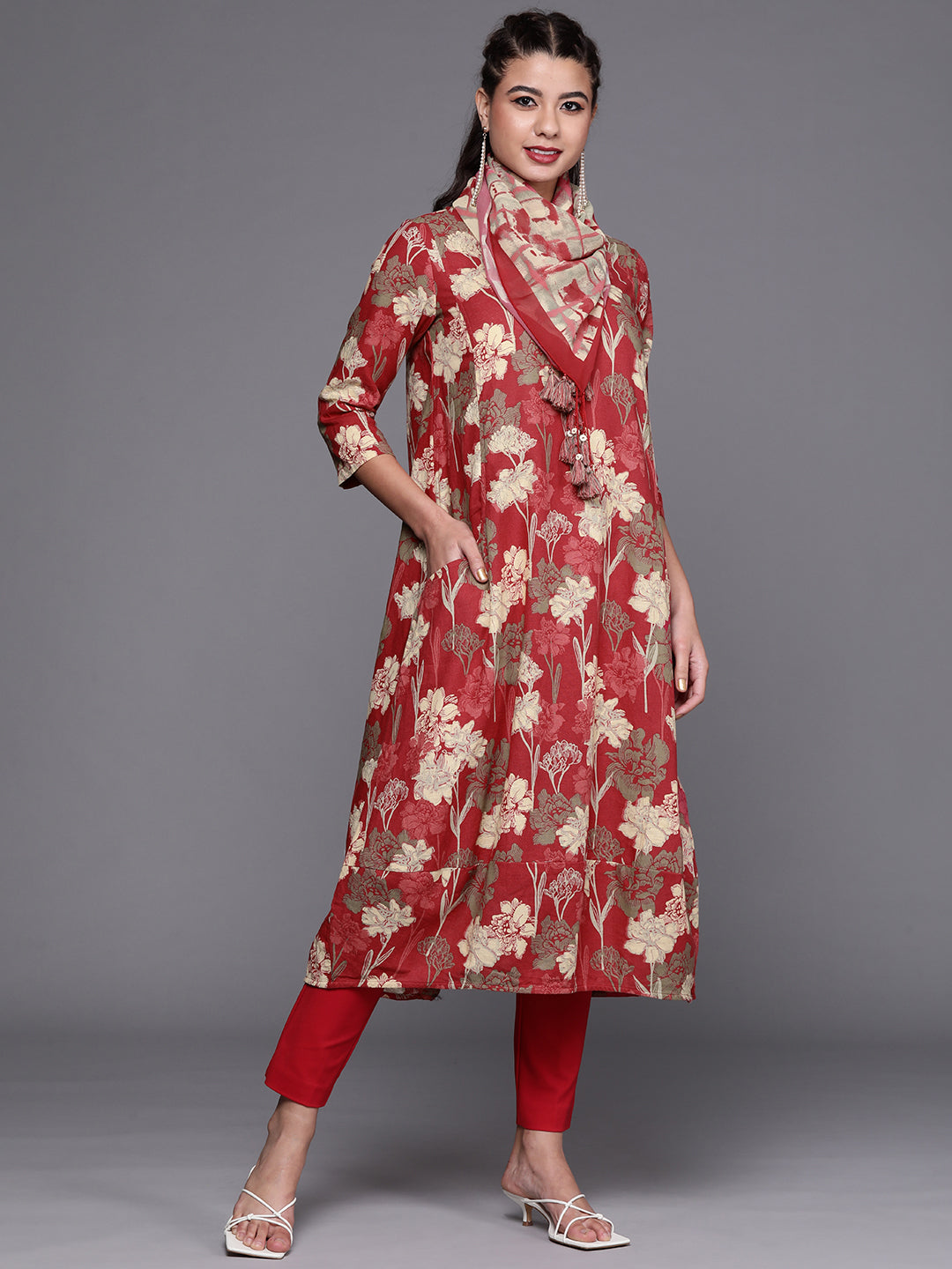 Biba Women Pink & Beige Floral Printed Kurta - Distacart