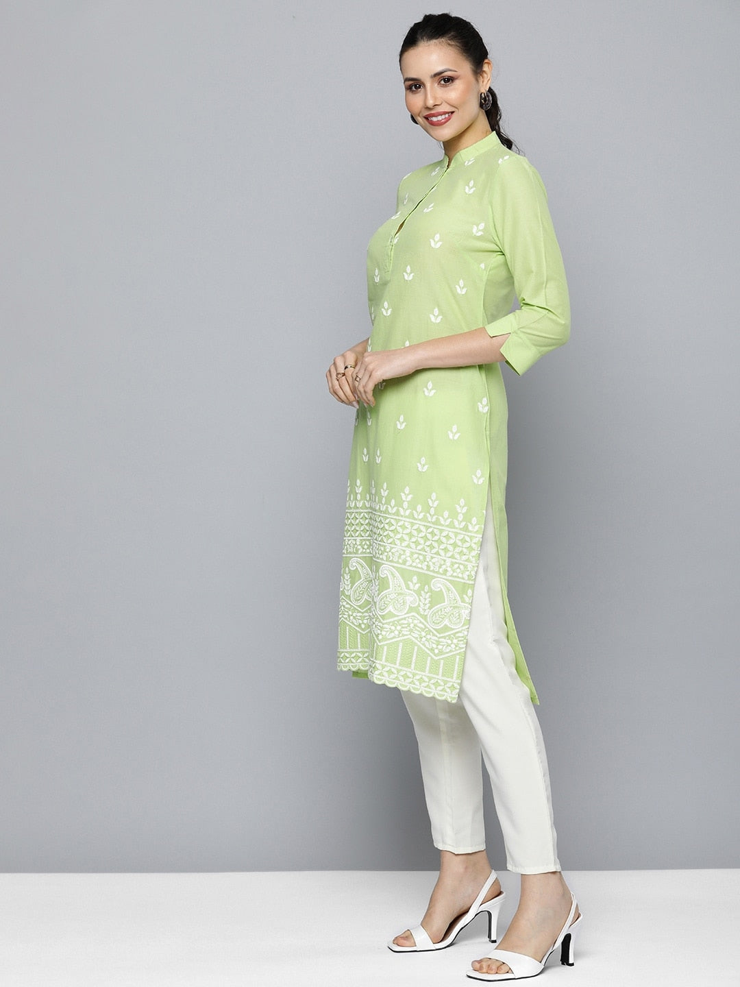 HERE&NOW Women Pure Cotton Ethnic Motifs Embroidered Thread Work Kurta - Distacart