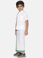 Thumbnail for Sethukrishna Boys White & Green Pure Cotton Shirt with Dhoti - Distacart