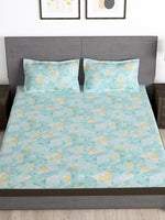 Thumbnail for Story@home Arena Blue & Gold-Toned Printed 180 TC Bedsheet & Pillow Covers - Distacart