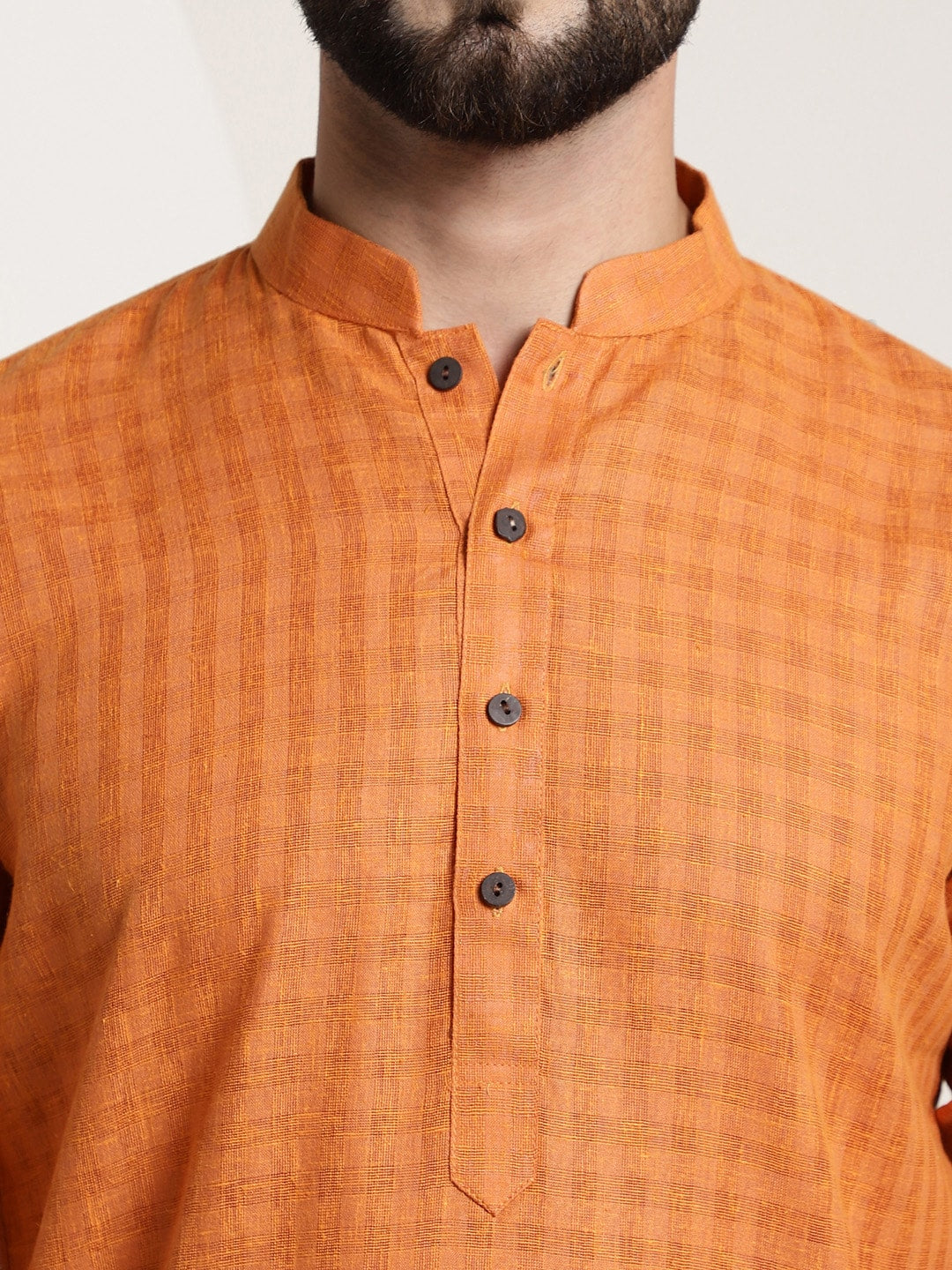 Sojanya Men Orange Dobby Self-Checked Straight Kurta - Distacart