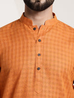 Thumbnail for Sojanya Men Orange Dobby Self-Checked Straight Kurta - Distacart