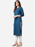 Thumbnail for Kalini Women Teal Straight Cotton Kurta - Distacart